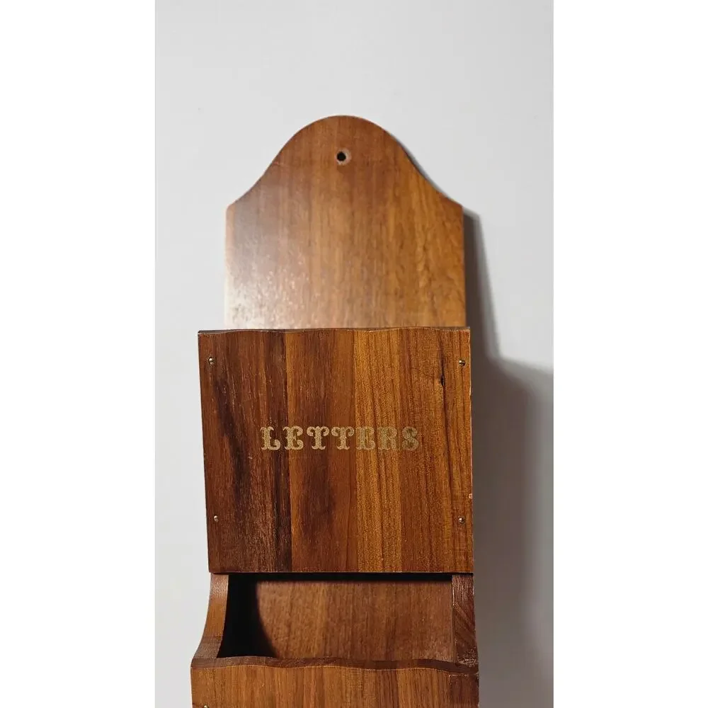 Vintage 1970s Wood Wall Mail Sorter — Letters Bills Mail Organizer, 3 Tier
